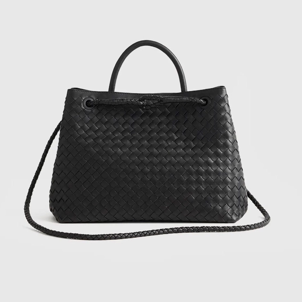 Quince Large Italian Leather Handwoven Satchel in Black EUC